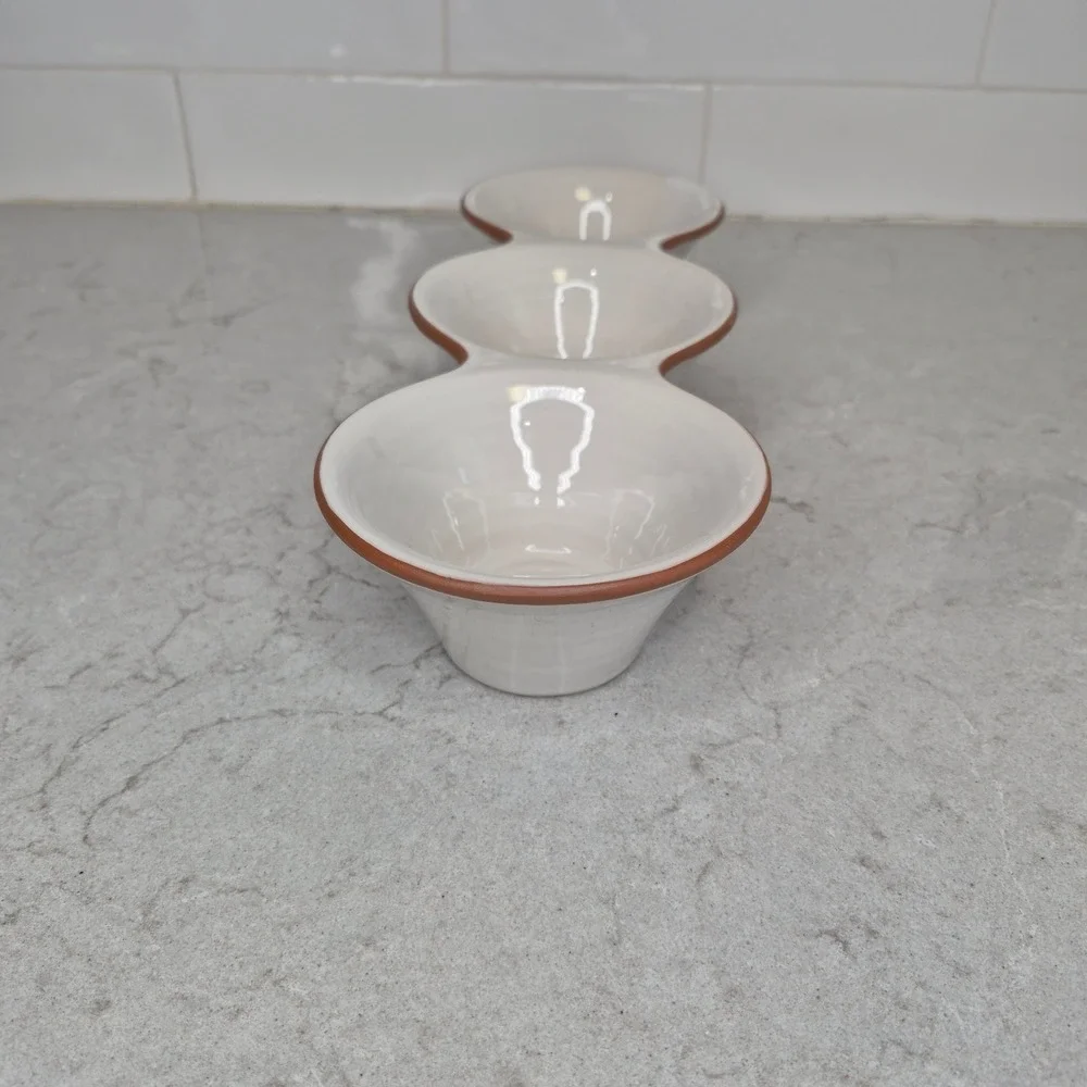 Pottery Barn Triple Condiment Server Sienna White Terracotta‎ Trim